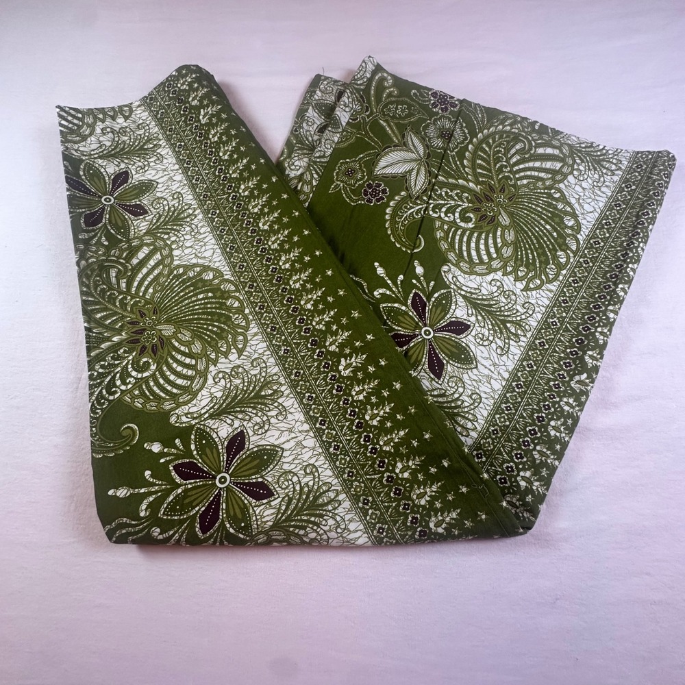 Bulldog Olive Green White Batik Floral‎ Cotton Maxi Skirt SZ 5/6 Boho Made India
